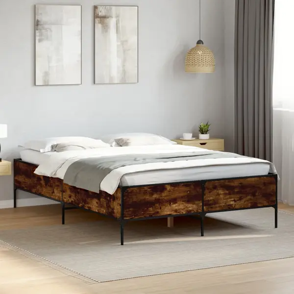 Gossi cadru de pat, stejar fumuriu 120x200 cm lemn prelucrat si metal