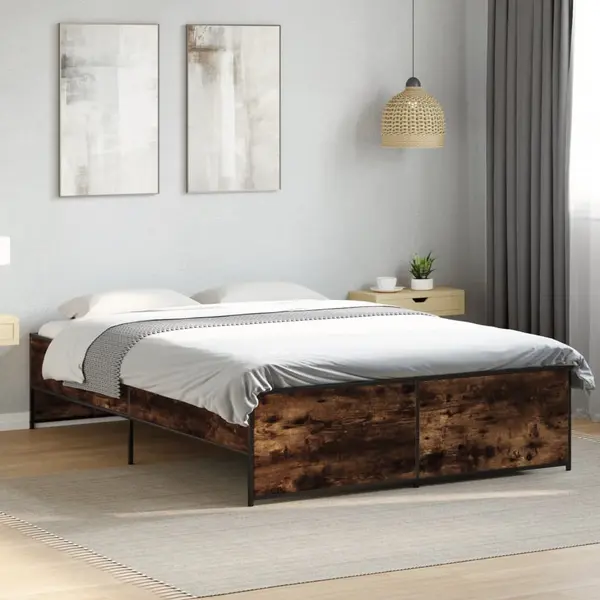 Gossi cadru de pat, stejar fumuriu 120x200 cm lemn prelucrat si metal
