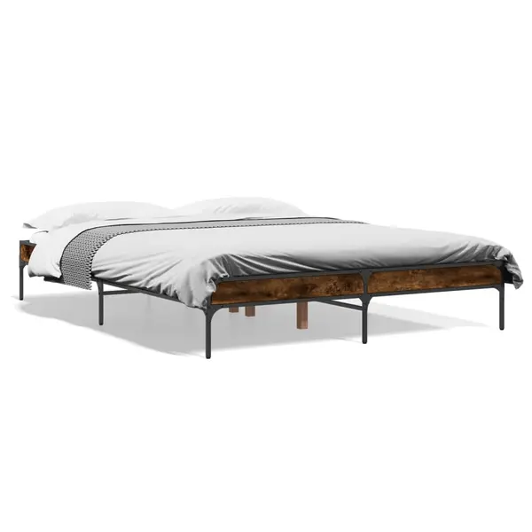Gossi cadru de pat, stejar fumuriu 140x200 cm lemn prelucrat si metal
