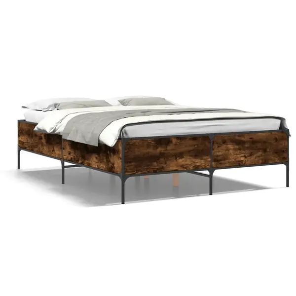Gossi cadru de pat, stejar fumuriu 140x200 cm lemn prelucrat si metal