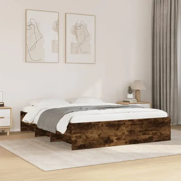 Gossi cadru de pat, stejar fumuriu, 160x200 cm, lemn prelucrat