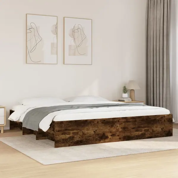 Gossi cadru de pat, stejar fumuriu, 180x200 cm, lemn prelucrat
