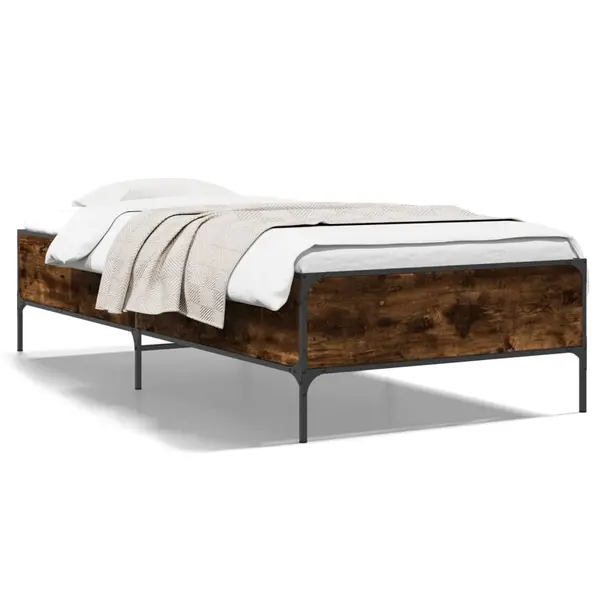 Gossi cadru de pat, stejar fumuriu, 75x190cm, lemn prelucrat si metal