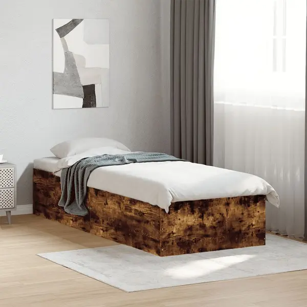 Gossi cadru de pat, stejar fumuriu, 90x190 cm, lemn prelucrat