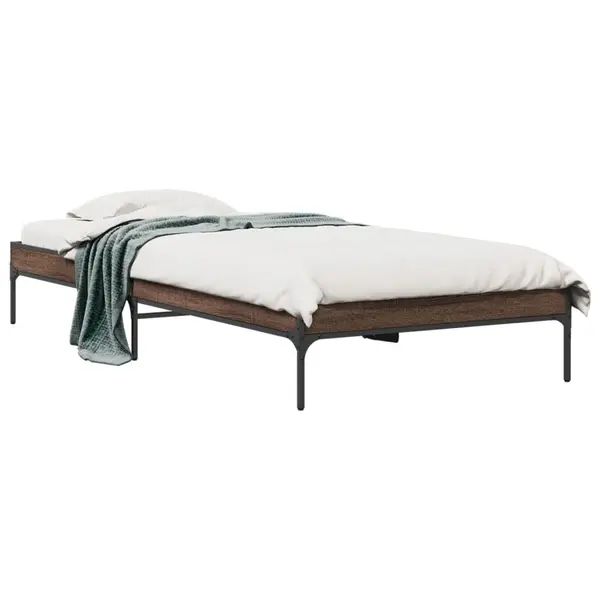 Gossi cadru de pat, stejar maro, 100x200 cm, lemn prelucrat si metal