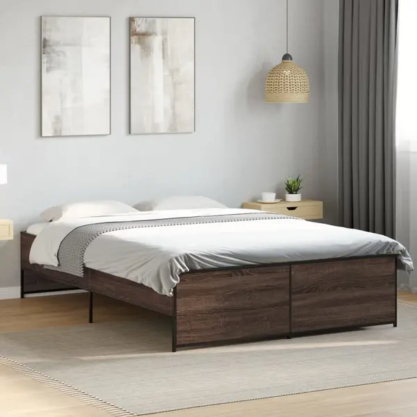 Gossi cadru de pat, stejar maro, 120x200 cm, lemn prelucrat si metal
