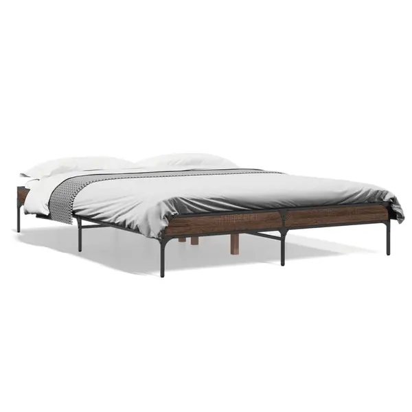 Gossi cadru de pat, stejar maro, 140x200 cm, lemn prelucrat si metal
