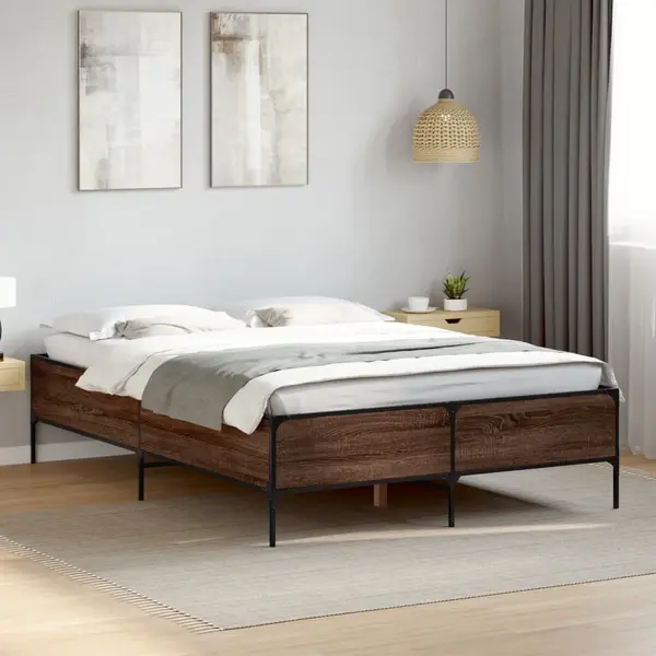 Gossi cadru de pat, stejar maro, 150x200 cm, lemn prelucrat si metal