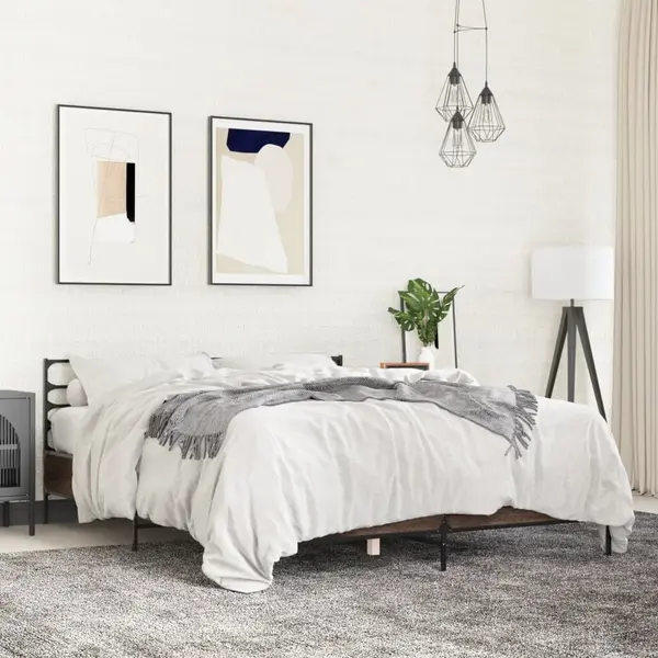 Gossi cadru de pat, stejar maro, 150x200 cm, lemn prelucrat si metal