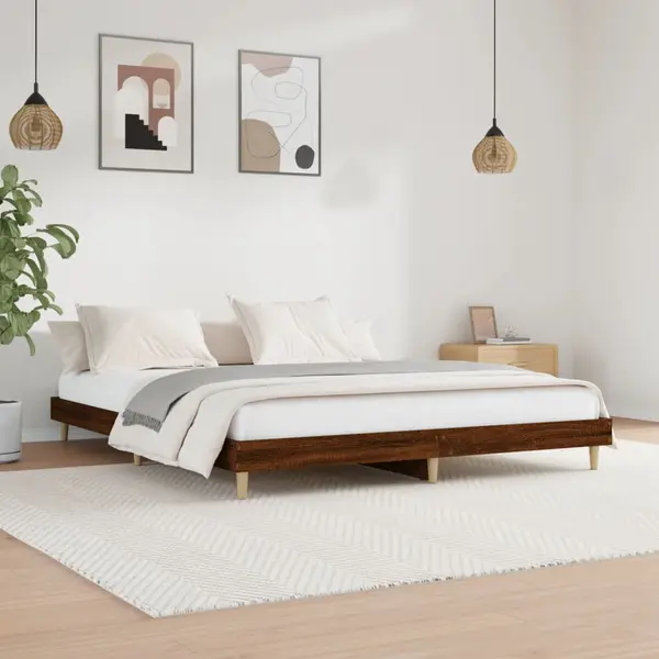 Gossi cadru de pat, stejar maro, 200x200 cm, lemn prelucrat