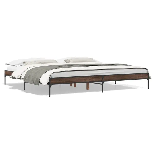 Gossi cadru de pat, stejar maro, 200x200 cm, lemn prelucrat si metal