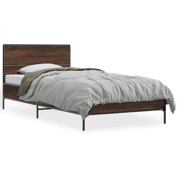 Gossi cadru de pat, stejar maro, 75x190 cm, lemn prelucrat si metal
