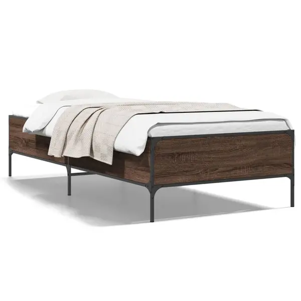 Gossi cadru de pat, stejar maro, 90x190 cm, lemn prelucrat si metal