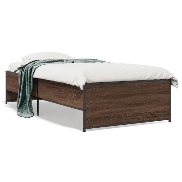 Gossi cadru de pat, stejar maro, 90x200 cm, lemn prelucrat si metal
