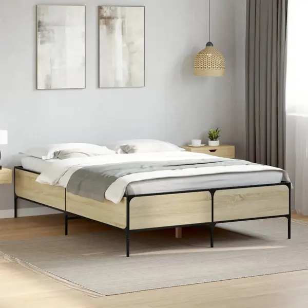 Gossi cadru de pat, stejar sonoma, 120x190cm, lemn prelucrat si metal