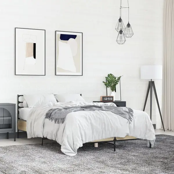 Gossi cadru de pat, stejar sonoma, 120x200cm, lemn prelucrat si metal