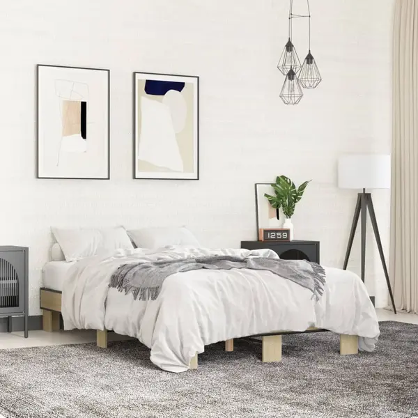Gossi cadru de pat, stejar sonoma, 120x200cm, lemn prelucrat si metal