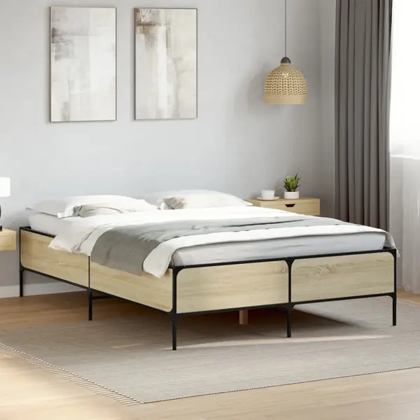 Gossi cadru de pat, stejar sonoma, 120x200cm, lemn prelucrat si metal