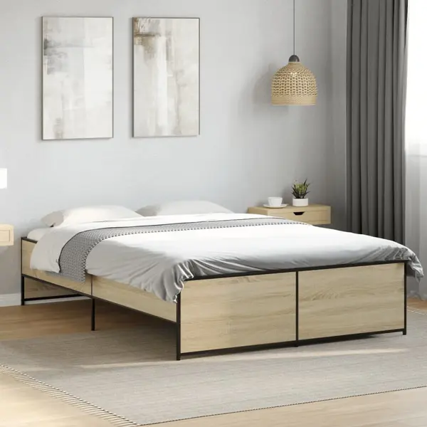 Gossi cadru de pat, stejar sonoma, 135x190cm, lemn prelucrat si metal