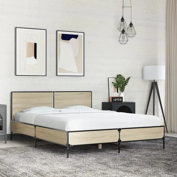 Gossi cadru de pat, stejar sonoma, 140x190cm, lemn prelucrat si metal