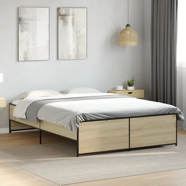Gossi cadru de pat, stejar sonoma, 140x190cm, lemn prelucrat si metal