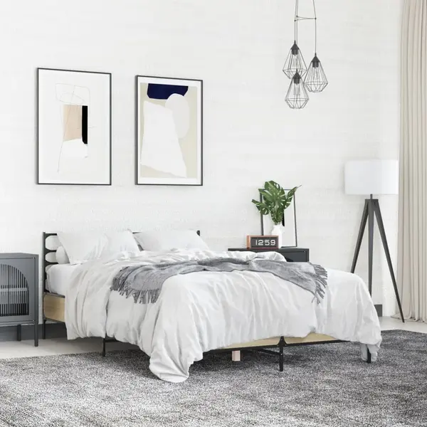 Gossi cadru de pat, stejar sonoma, 140x200cm, lemn prelucrat si metal
