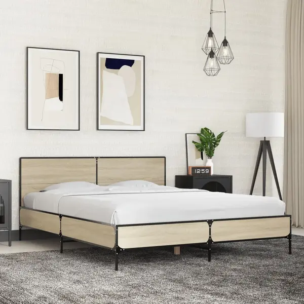 Gossi cadru de pat, stejar sonoma, 160x200cm, lemn prelucrat si metal