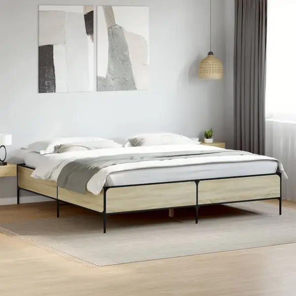 Gossi cadru de pat, stejar sonoma, 180x200cm, lemn prelucrat si metal