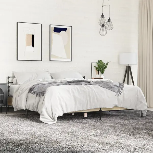 Gossi cadru de pat, stejar sonoma, 200x200cm, lemn prelucrat si metal