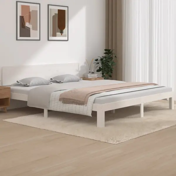 Gossi cadru de pat super king, alb, 180x200 cm, lemn masiv