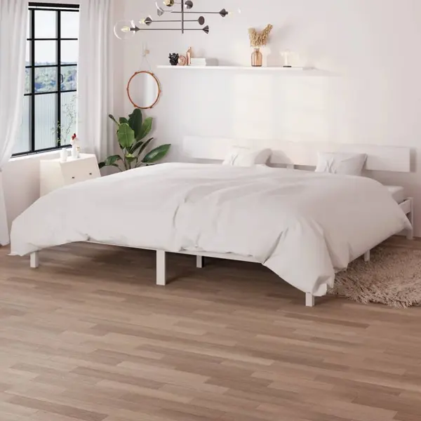 Gossi cadru de pat super king, alb, 180x200 cm, lemn masiv de pin