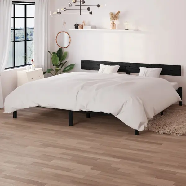 Gossi cadru de pat super king, negru, 180x200 cm, lemn masiv de pin