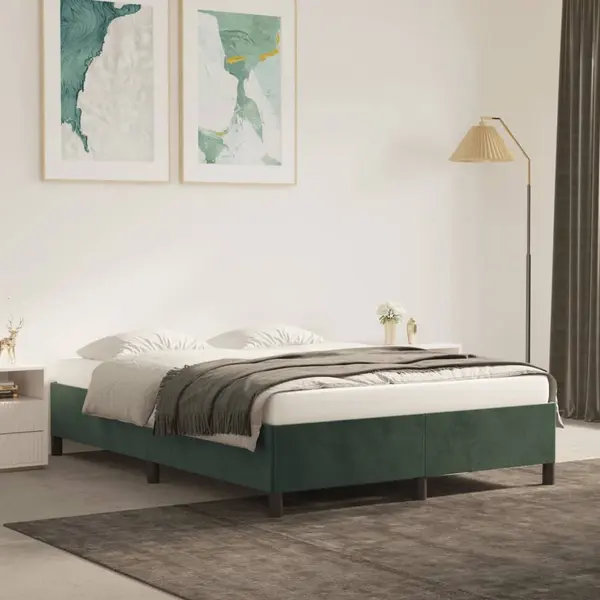 Gossi cadru de pat, verde inchis, 140x200 cm, catifea