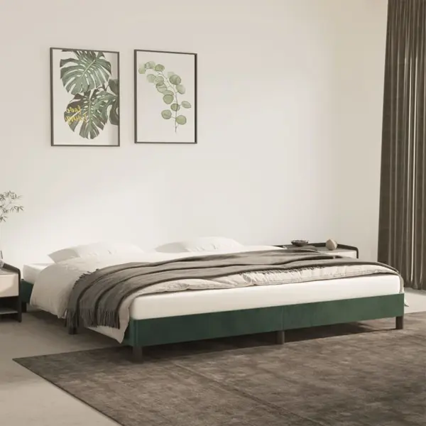 Gossi cadru de pat, verde inchis, 200x200 cm, catifea
