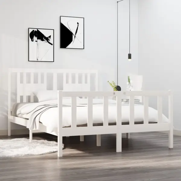 Gossi cadru pat, alb, 140x190 cm, lemn masiv