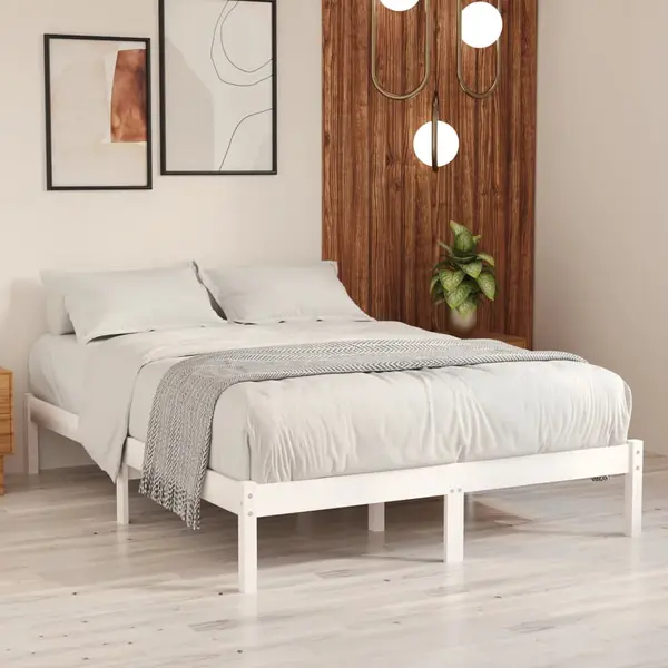 Gossi cadru pat, alb, 140x200 cm, lemn masiv de pin