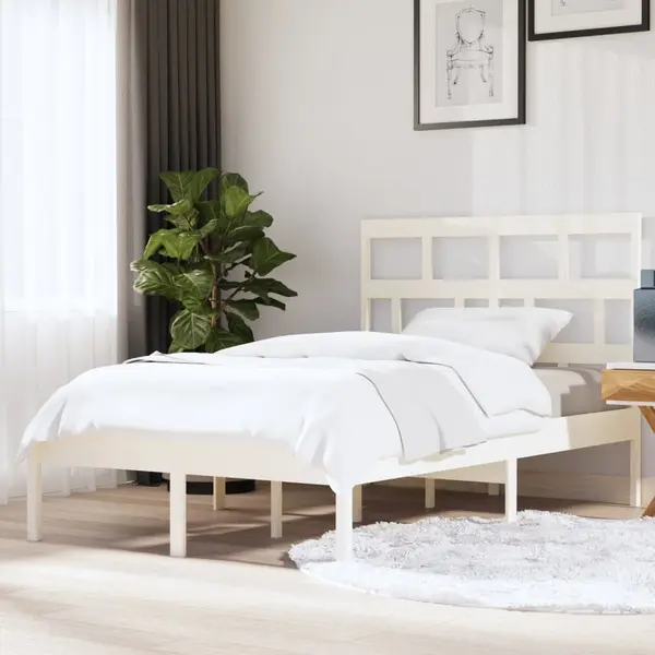 Gossi cadru pat, alb, 140x200 cm, lemn masiv de pin