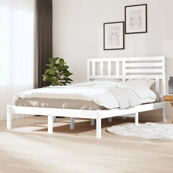 Gossi cadru pat, alb, 140x200 cm,lemn masiv de pin