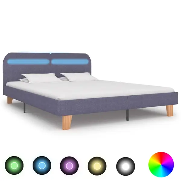 Gossi cadru pat cu led-uri, gri deschis, 160x200 cm, material textil