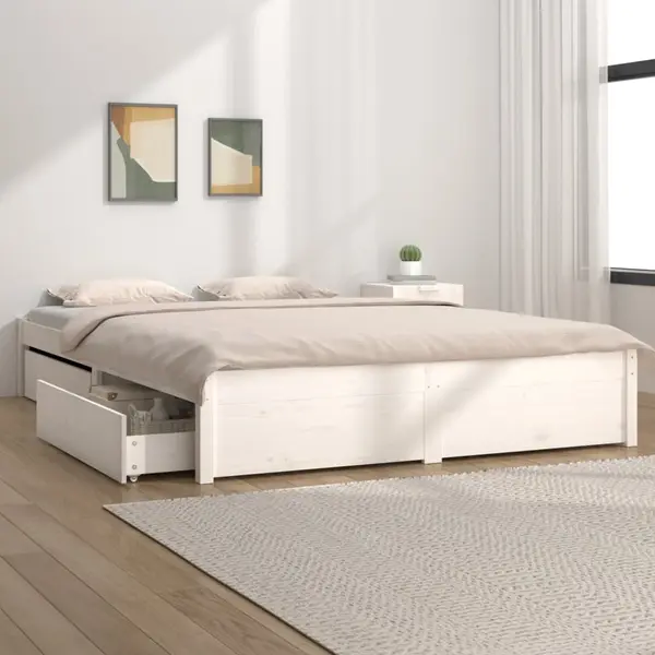 Gossi cadru pat cu sertare, alb, 140x190 cm