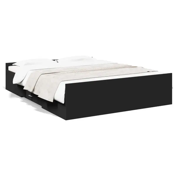 Gossi cadru pat cu sertare negru extralucios 150x200cm lemn prelucrat