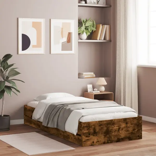 Gossi cadru pat cu sertare stejar fumuriu 100x200 cm lemn prelucrat
