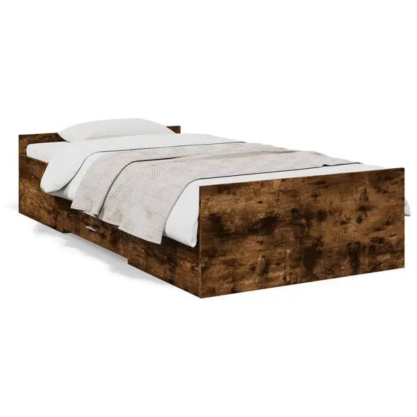 Gossi cadru pat cu sertare stejar fumuriu 100x200 cm lemn prelucrat