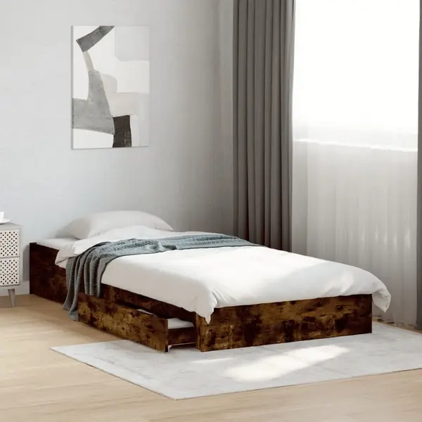 Gossi cadru pat cu sertare stejar fumuriu 100x200 cm lemn prelucrat
