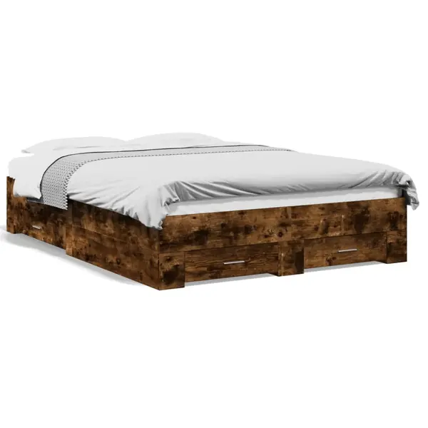 Gossi cadru pat cu sertare stejar fumuriu 120x190 cm lemn prelucrat
