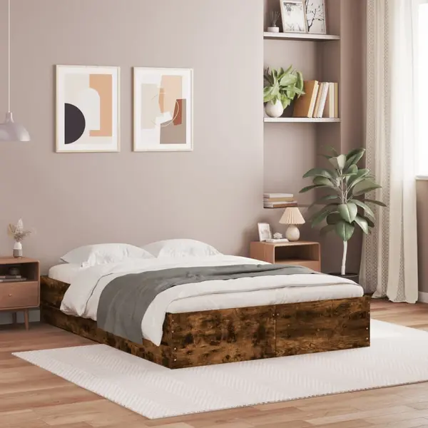 Gossi cadru pat cu sertare stejar fumuriu 120x200 cm lemn prelucrat