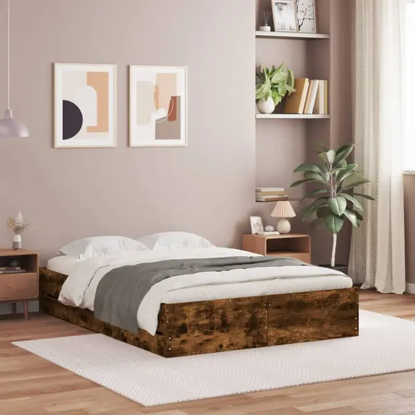 Gossi cadru pat cu sertare stejar fumuriu 135x190 cm lemn prelucrat