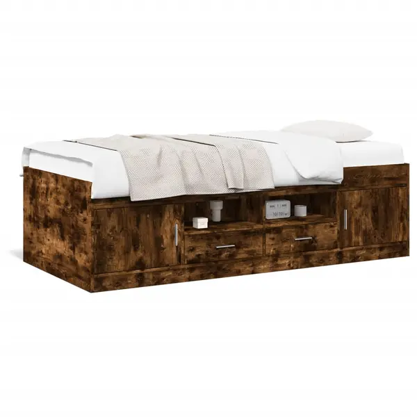 Gossi cadru pat cu sertare, stejar fumuriu, 75x190 cm lemn prelucrat
