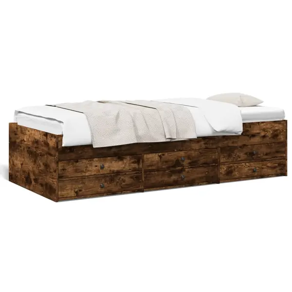 Gossi cadru pat cu sertare stejar fumuriu 90x200 cm lemn prelucrat
