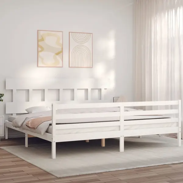 Gossi cadru pat cu tablie 200x200 cm, alb, lemn masiv